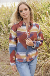 Women’s Aztec Print Snap Button-Up Western Jacket | Zarnesh
